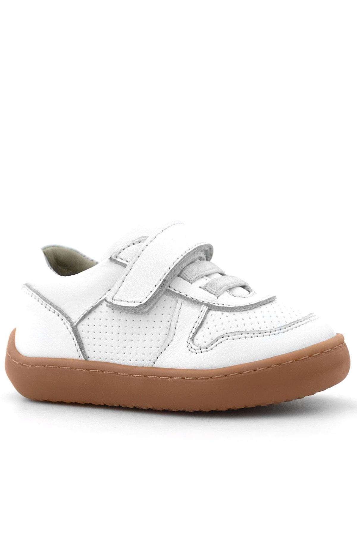 Rakerplus Bob Hakiki Deri Beyaz Barefoot Cırtlı Lastikli Bebek Sneaker Ayakkabı