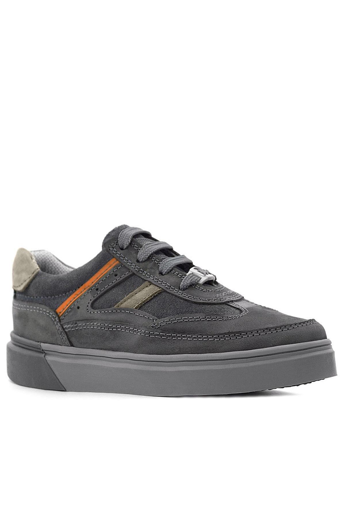 Rakerplus Gri Hakiki Deri Bağcıklı Gri Tabanlı Çocuk Sneaker Ayakkabı