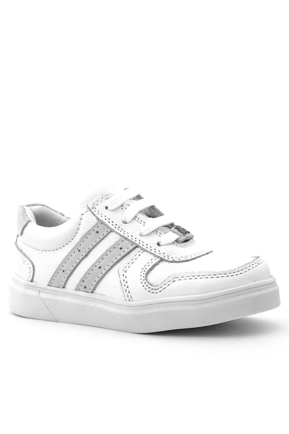 Rakerplus Hakiki Deri Beyaz Bağcıklı Fermuarlı Çocuk Sneaker Ayakkabı