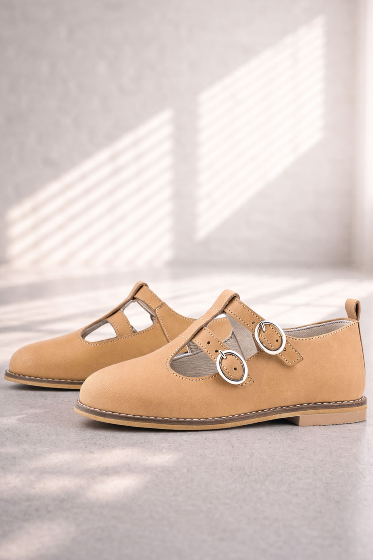 Rakerplus Hakiki Deri Taba Tokalı Kız Çocuk T-Bar Babet Ayakkabı