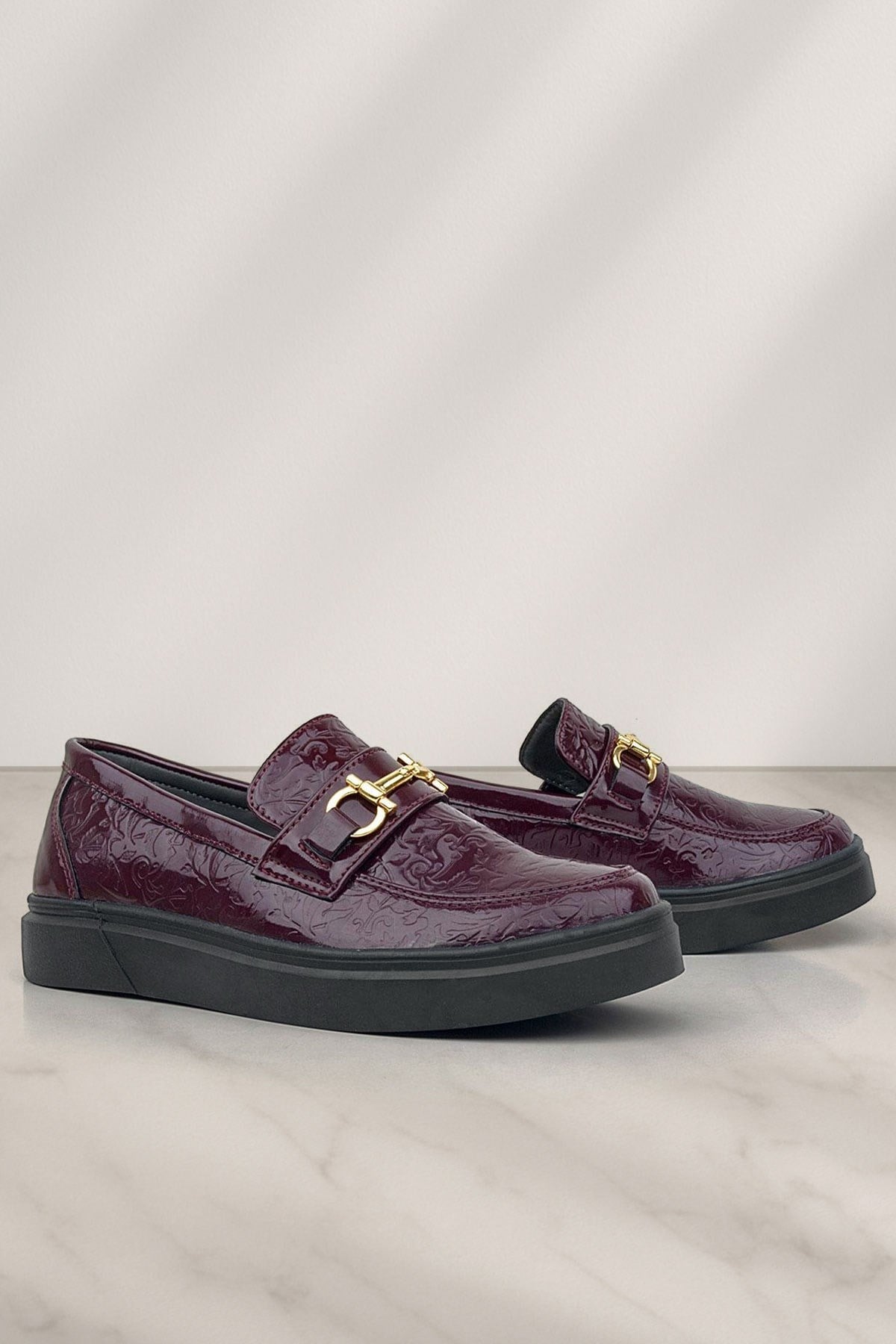 Rakerplus Bordo Tokalı Loafer Çocuk Klasik Ayakkabı
