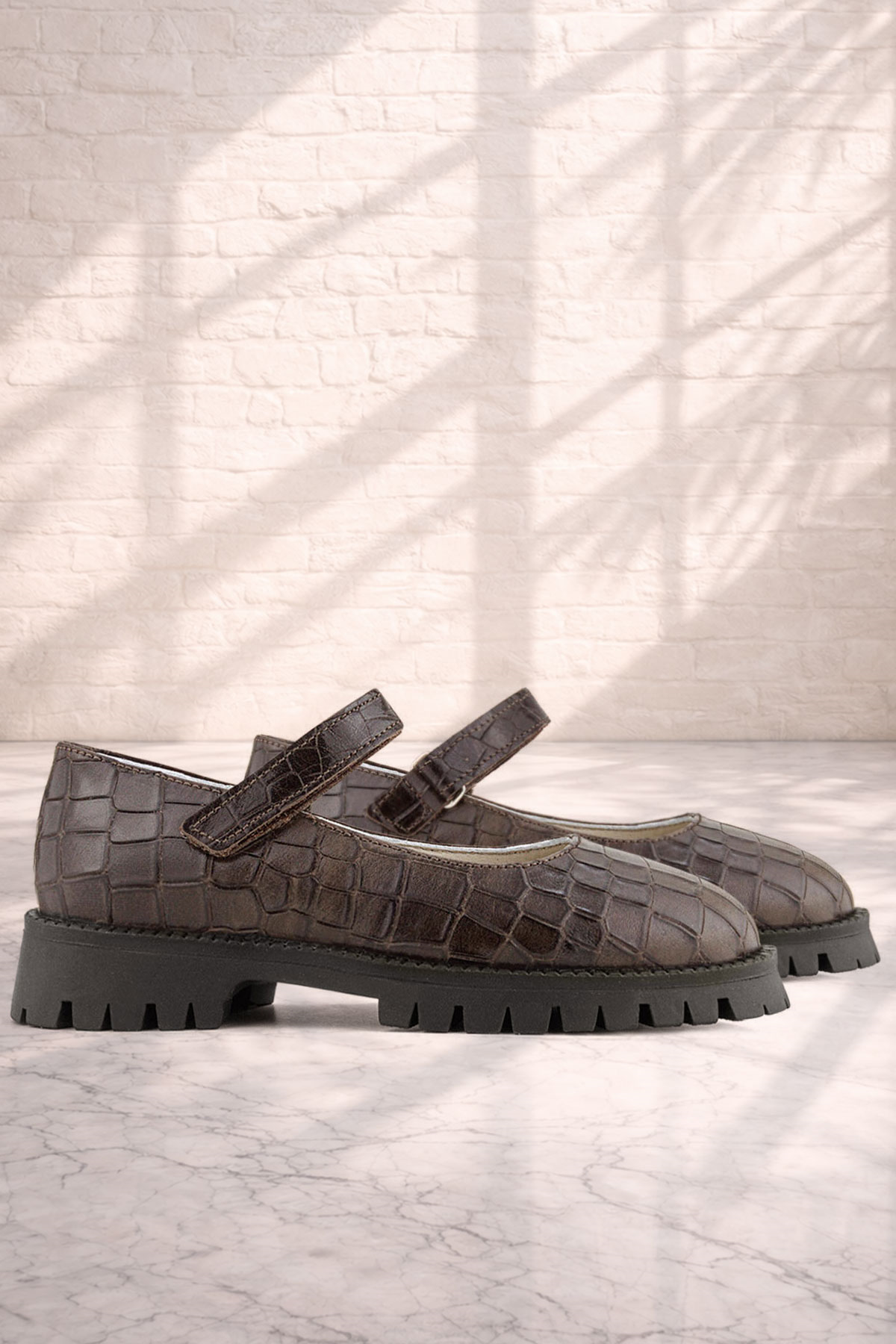 Rakerplus Hakiki Deri Kahverengi Desenli Cırtlı Kalın Tabanlı Kız Çocuk Ayakkabısı