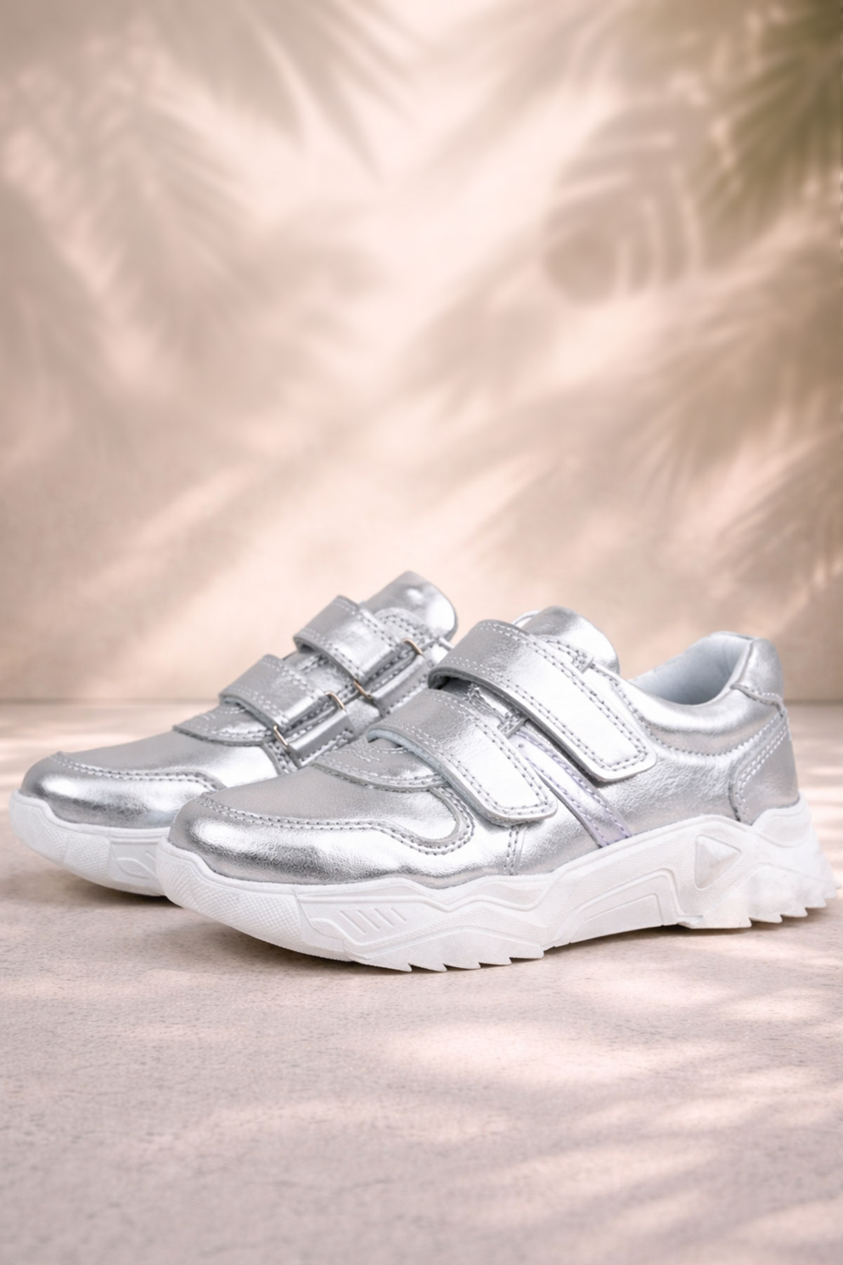 Rakerplus Hakiki Deri Gümüş Beyaz Tabanlı Kız Çocuk Sneakers Ayakkabı