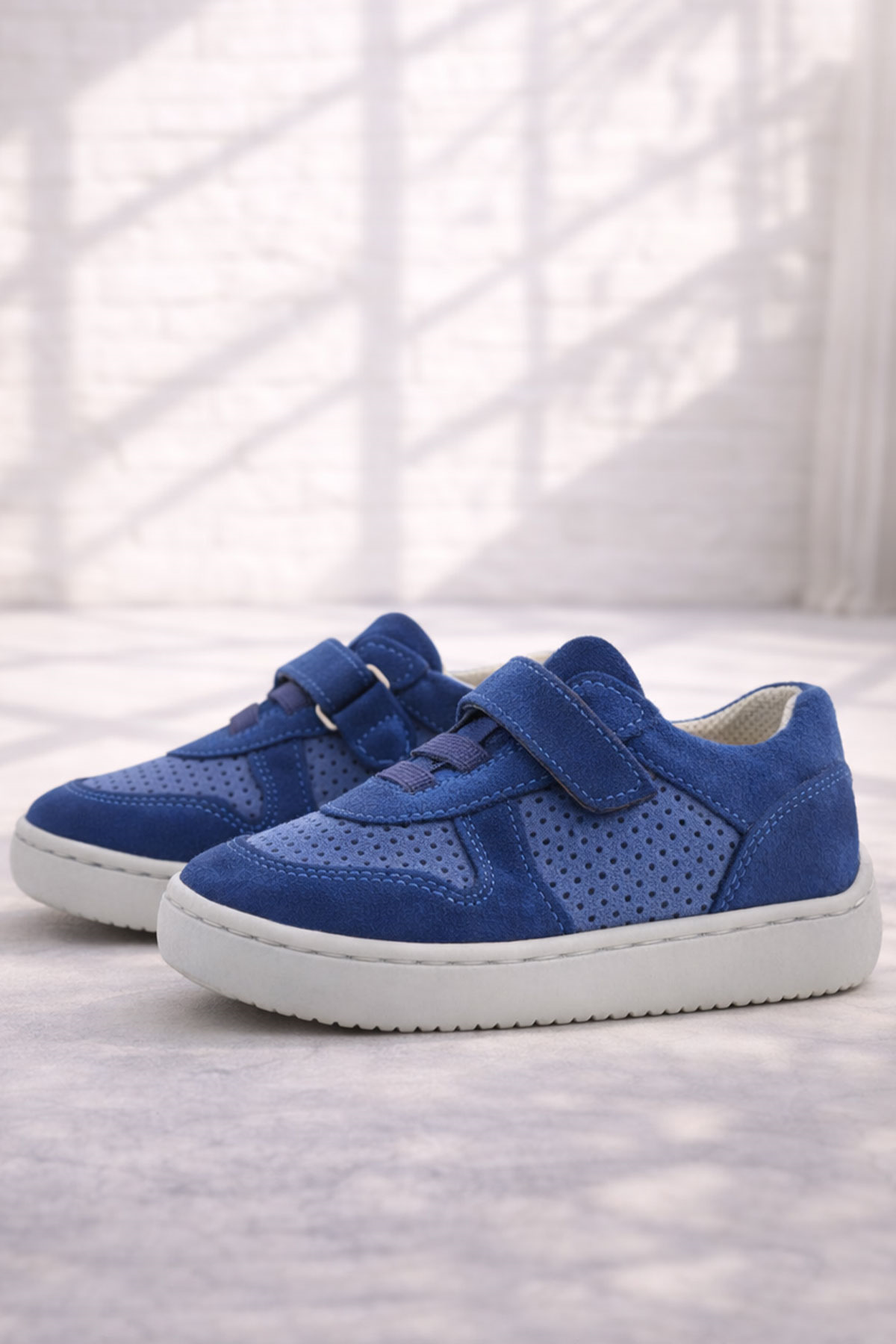 Rakerplus Bob Hakiki Deri Mavi Barefoot Cırtlı Lastikli Bebek Sneaker Ayakkabı