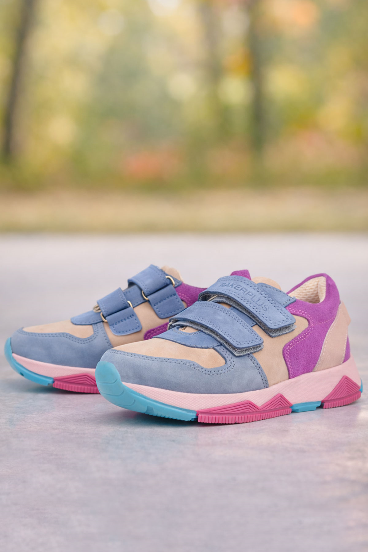 Rakerplus Hakiki Deri Pudra Mavi Fuşya Çocuk Sneakers Spor Ayakkabı