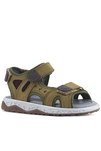 Rakerplus Hakiki Deri Haki Yeşil Cırt Cırtlı Çocuk Sandalet Ayakkabı