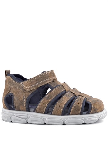 Rakerplus Hakiki Deri Kum Rengi Desenli Cırt Cırtlı Erkek Çocuk Sandalet