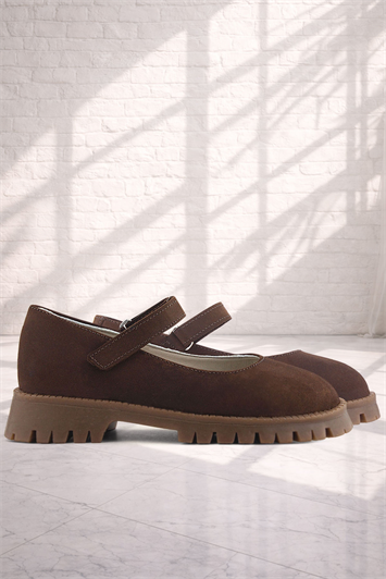 Doğal Gerçek Deri Kahverengi Kız Çocuk Babet Ayakkabı