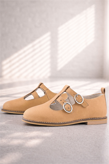 Rakerplus Hakiki Deri Taba Tokalı Kız Çocuk T-Bar Babet Ayakkabı