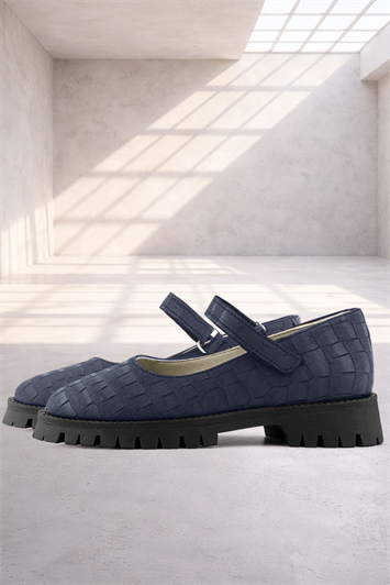 Rakerplus Hakiki Deri Lacivert Desenli Cırtlı Kalın Tabanlı Kız Çocuk Ayakkabısı