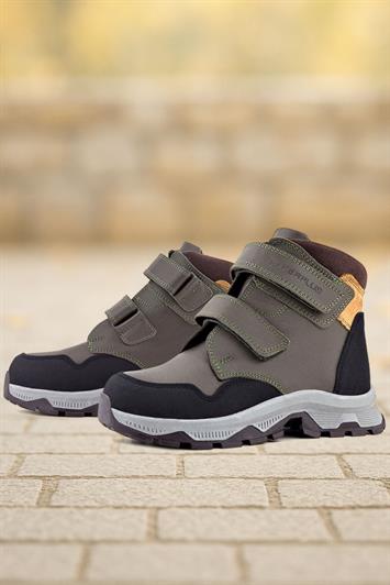 Rakerplus Trekking Hakiki Deri Haki Yeşil Sarı Cırt Cırtlı Erkek Çocuk Bot