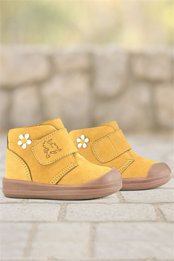 Rakerplus Yoohoo Hakiki Deri Sarı Cırtlı Papatya Detaylı Unisex Bebek Bot