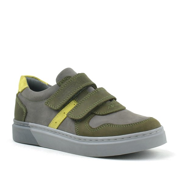 Rakerplus Hakiki Deri Haki Gri Cırtlı Erkek Çocuk Sneaker