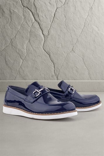 Rakerplus Hakiki Deri Lacivert Rugan Loafer Çocuk Klasik Ayakkabı