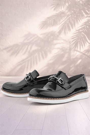 Rakerplus Hakiki Deri Siyah Rugan Loafer Çocuk Klasik Ayakkabı