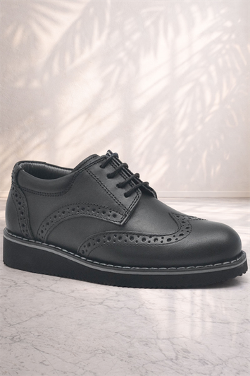 Rakerplus Hakiki Deri Bağcıklı Siyah Erkek Çocuk Klasik Okul Ayakkabı
