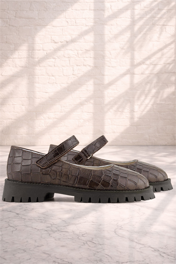 Rakerplus Hakiki Deri Kahverengi Desenli Cırtlı Kalın Tabanlı Kız Çocuk Ayakkabısı