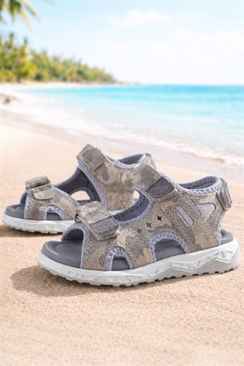 Rakerplus Hakiki Deri Bej Cırt Cırtlı Çocuk Sandalet Ayakkabı