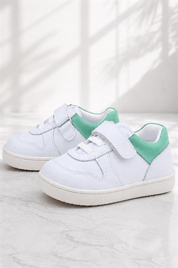 Rakerplus Bob Hakiki Deri Beyaz Nubuk Yeşil Cırtlı Bebek Sneaker Ayakkabı