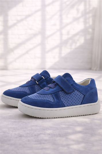 Rakerplus Bob Hakiki Deri Mavi Barefoot Cırtlı Lastikli Bebek Sneaker Ayakkabı