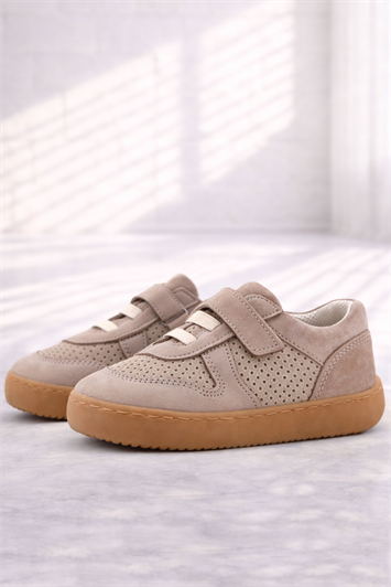 Rakerplus Bob Hakiki Deri Bej Barefoot Cırtlı Lastikli Bebek Sneaker Ayakkabı