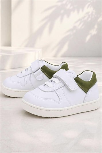 Rakerplus Bob Beyaz Nubuk Haki Hakiki Deri Bebek Sneaker Ayakkabı