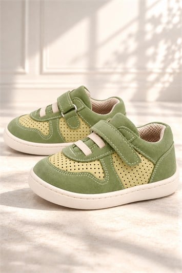 Rakerplus Bob Barefoot Hakiki Deri Cırtlı Lastikli Yeşil Bebek Sneaker Ayakkabı