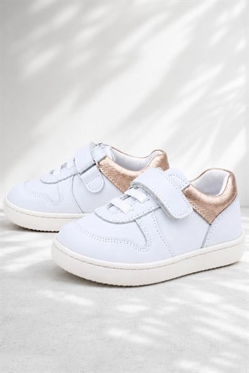 Rakerplus Bob Hakiki Deri Beyaz Nubuk Bakır Cırtlı Bebek Sneaker Ayakkabı
