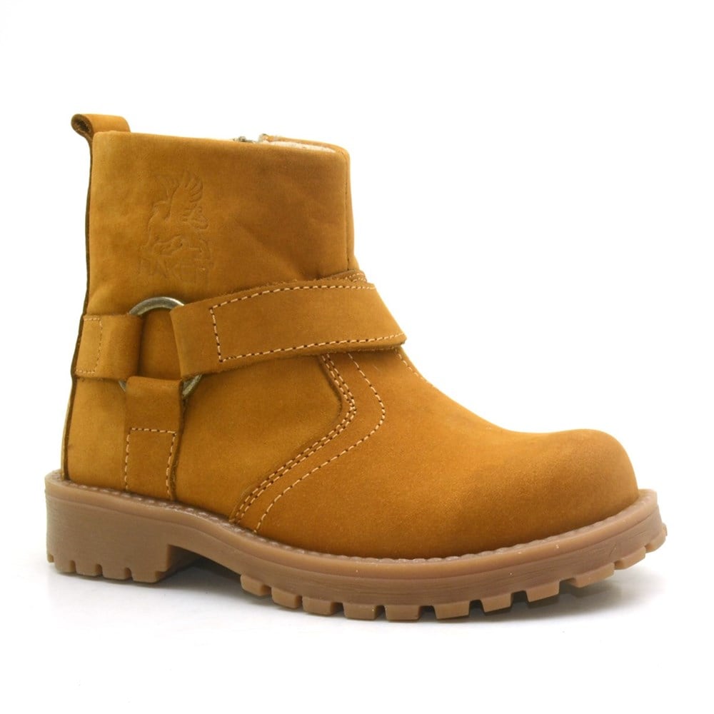 Chiron Hakiki Deri Sarı Fermuarlı Unisex Çocuk Çizme