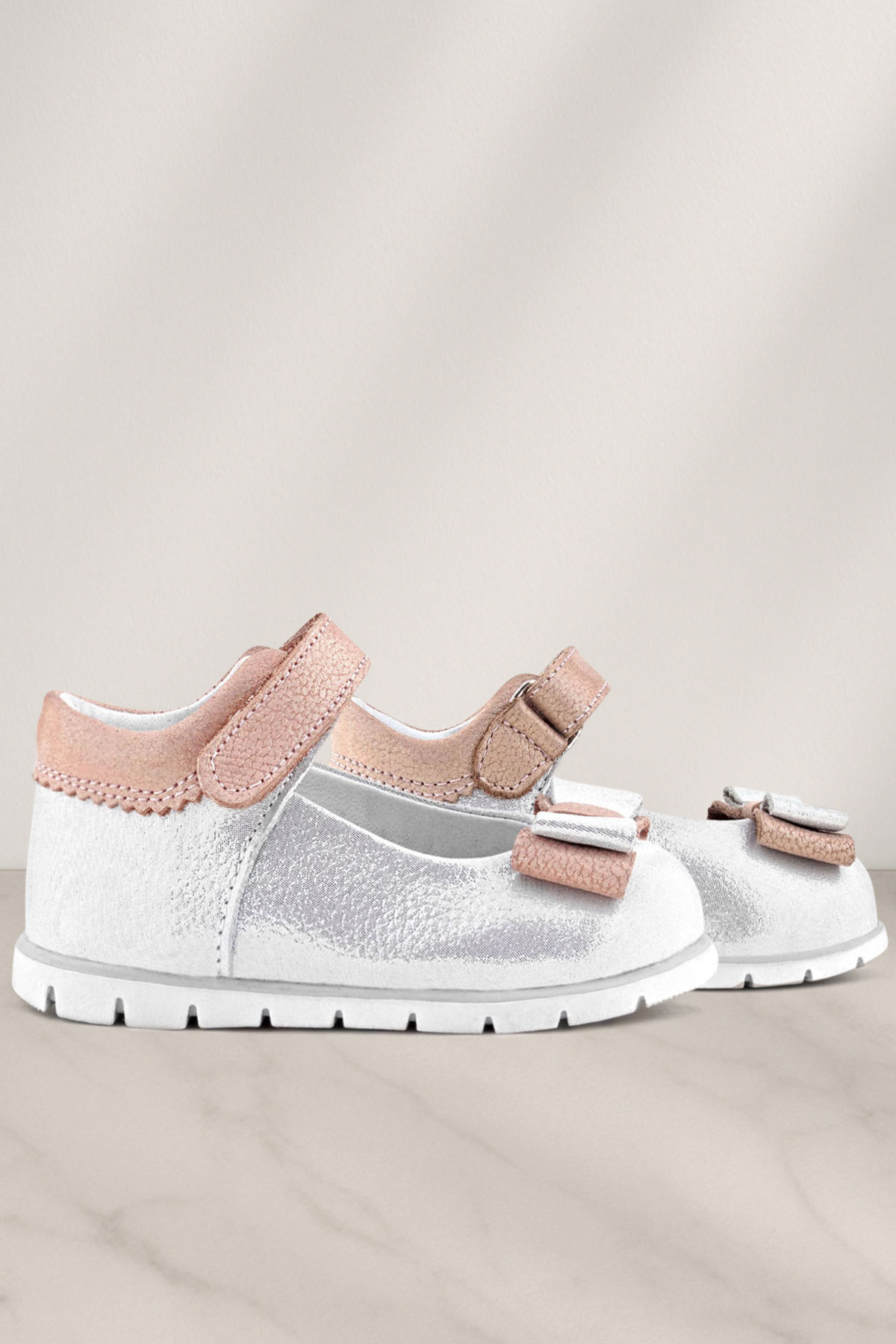 Rakerplus Hakiki Deri Gümüş Pudra Kız Bebek Babet Ayakkabı