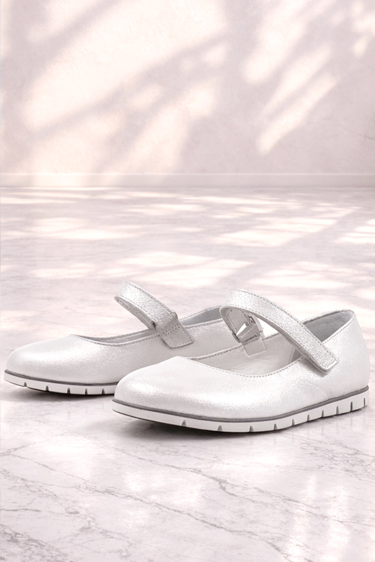 Rakerplus Hakiki Deri Gümüş Cırtlı Kız Çocuk Babet