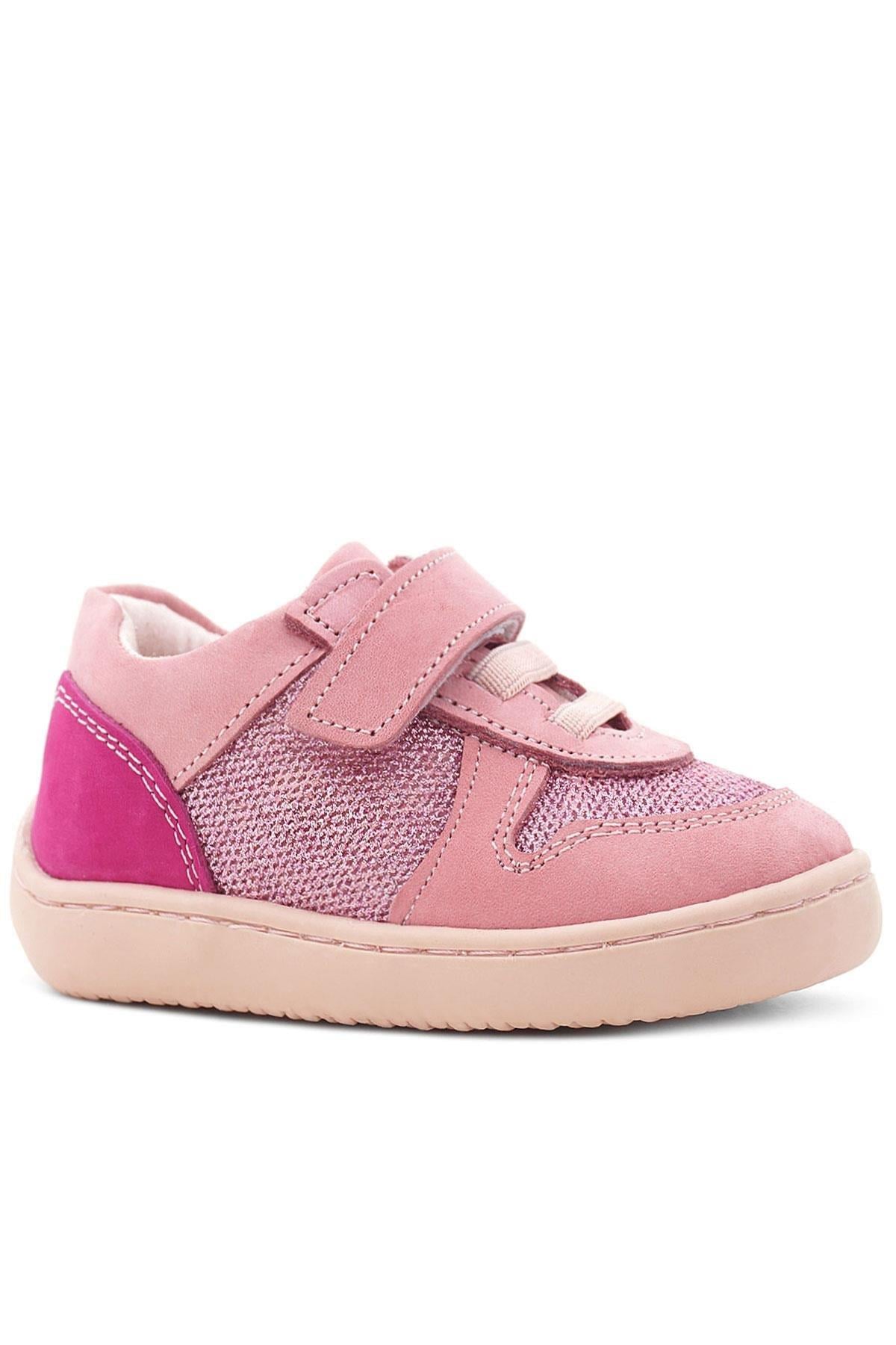 Rakerplus Bob Hakiki Deri Pembe Simli Barefoot Cırtlı Lastikli Bebek Sneaker Ayakkabı