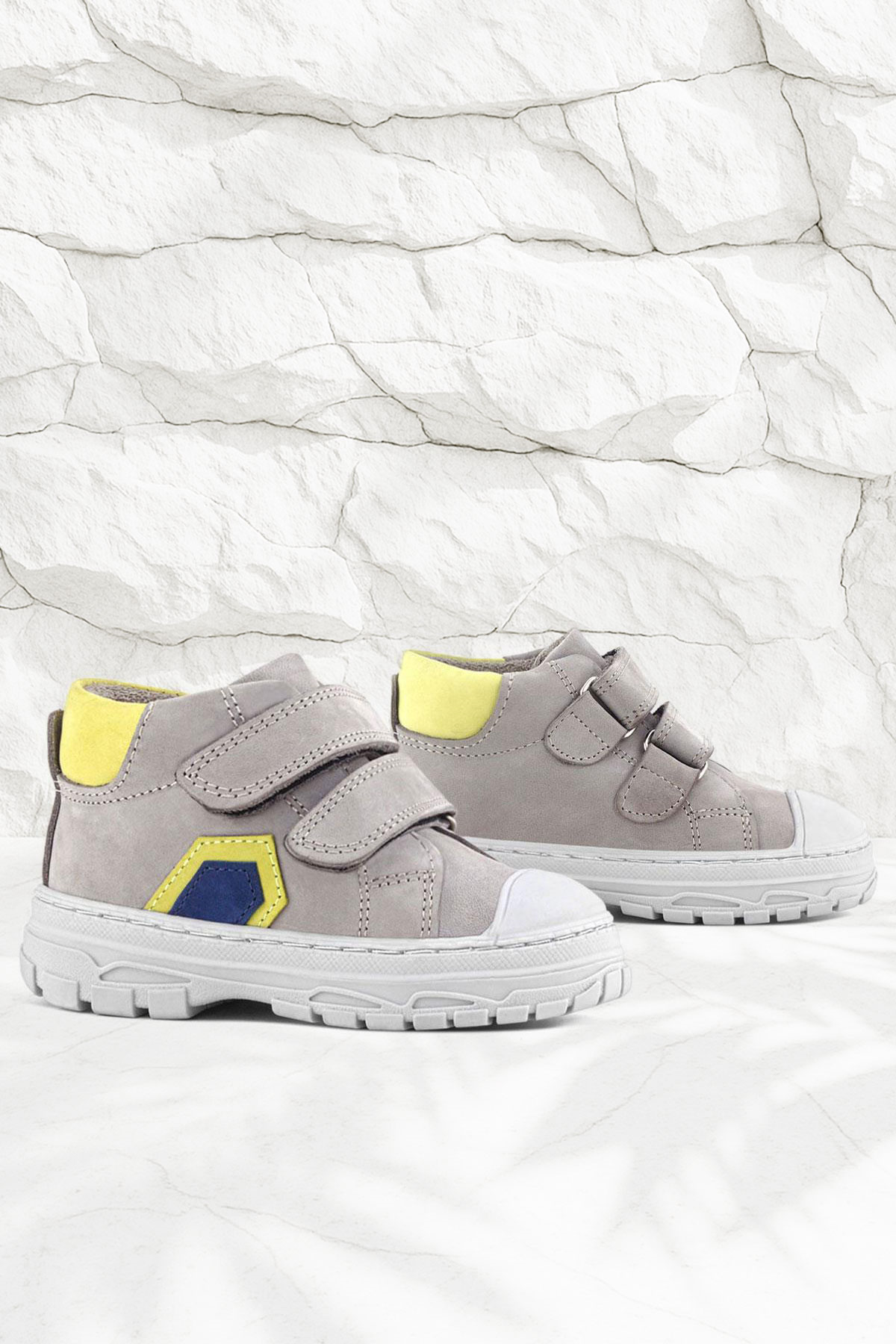 Rakerplus Tails Hakiki Deri Gri Sarı Cırtlı Çocuk Spor Bot