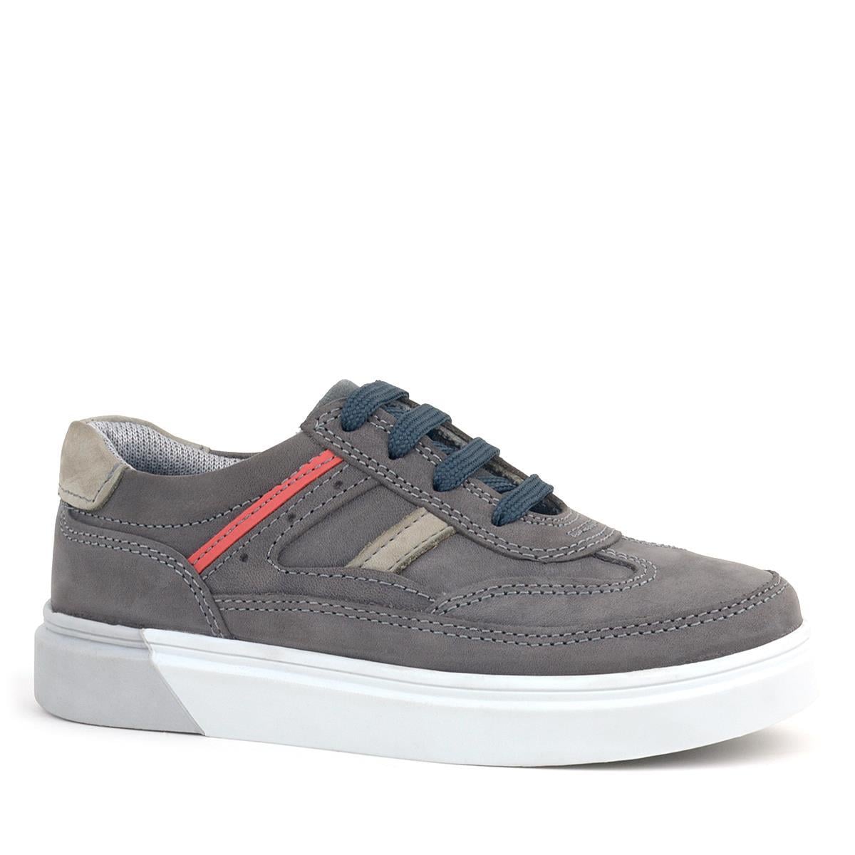 Rakerplus Gri Hakiki Deri Bağcıklı Erkek Çocuk Sneaker Ayakkabı