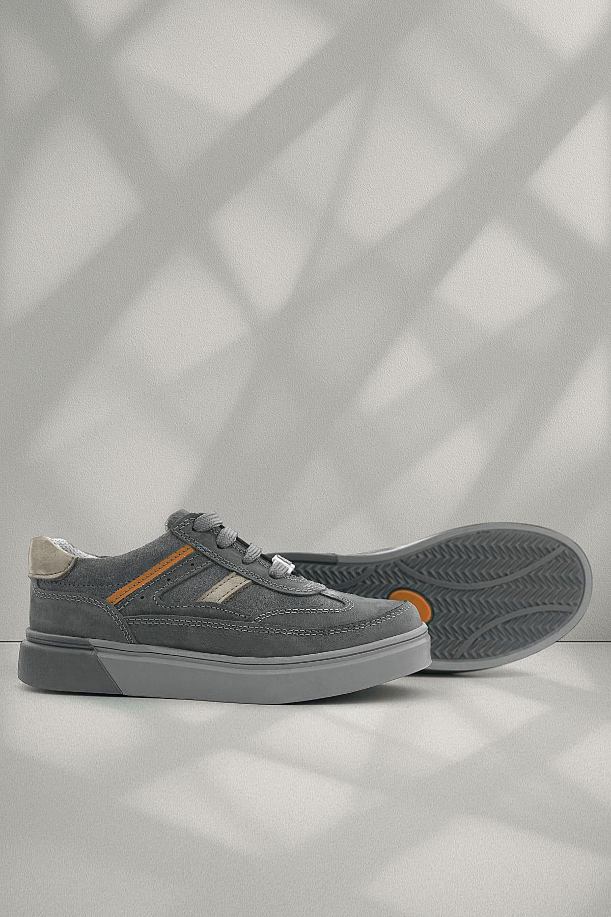 Rakerplus Gri Hakiki Deri Bağcıklı Gri Tabanlı Çocuk Sneaker Ayakkabı