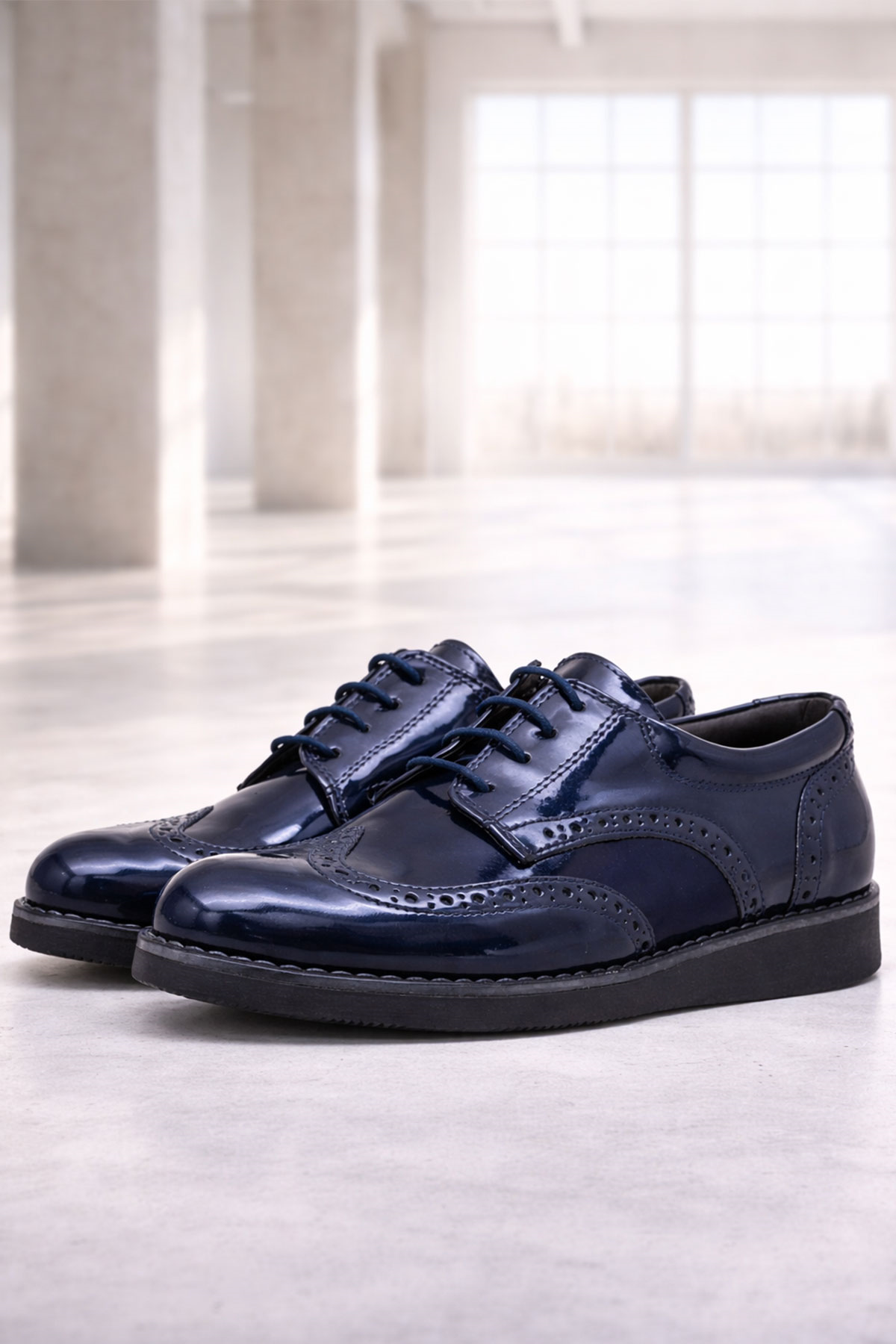 Rakerplus Lacivert Rugan Bağcıklı Günlük Erkek Genç Okul Ayakkabı