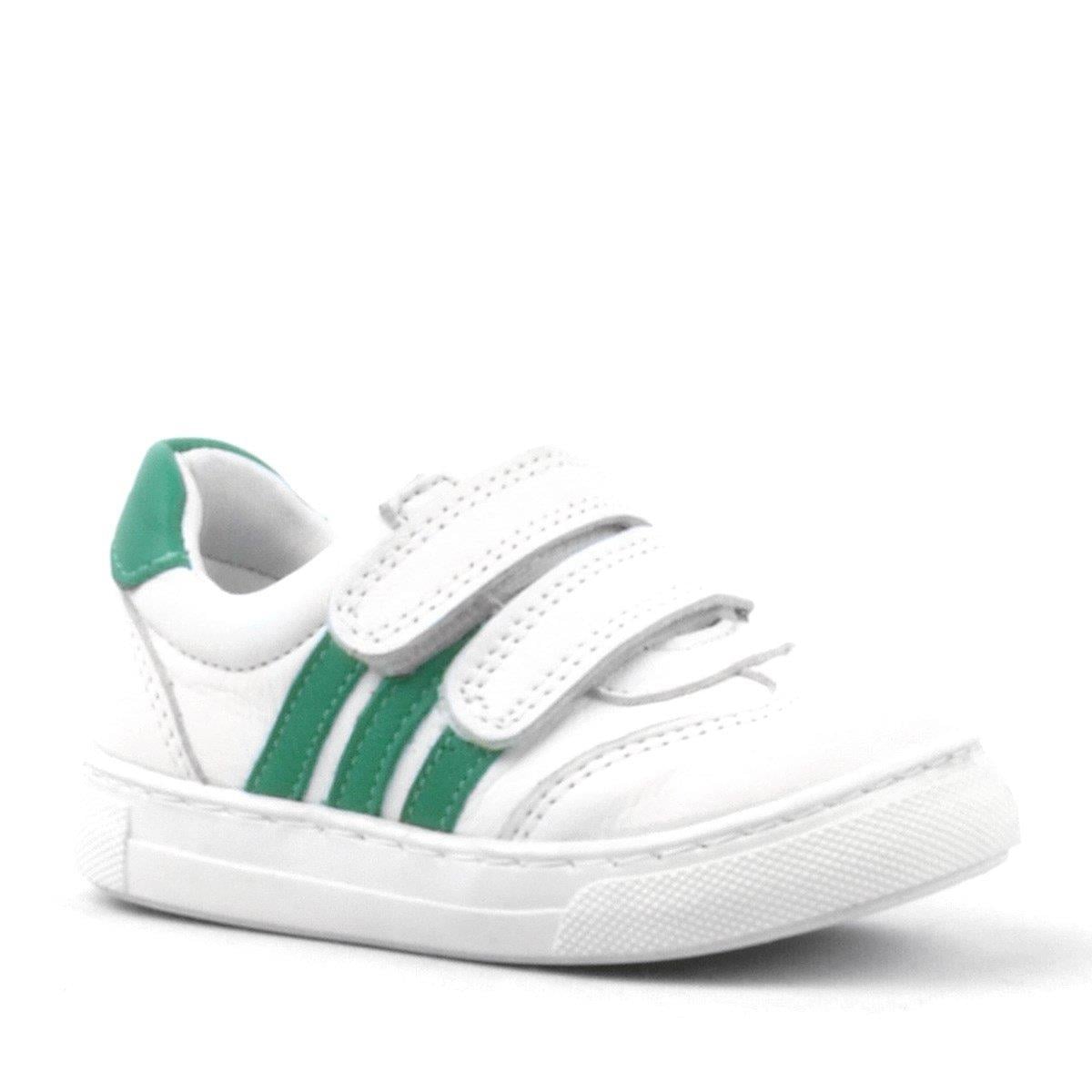 Rakerplus Paw Hakiki Deri Beyaz-Yeşil Cırtlı Bebek Spor Ayakkabı Sneaker
