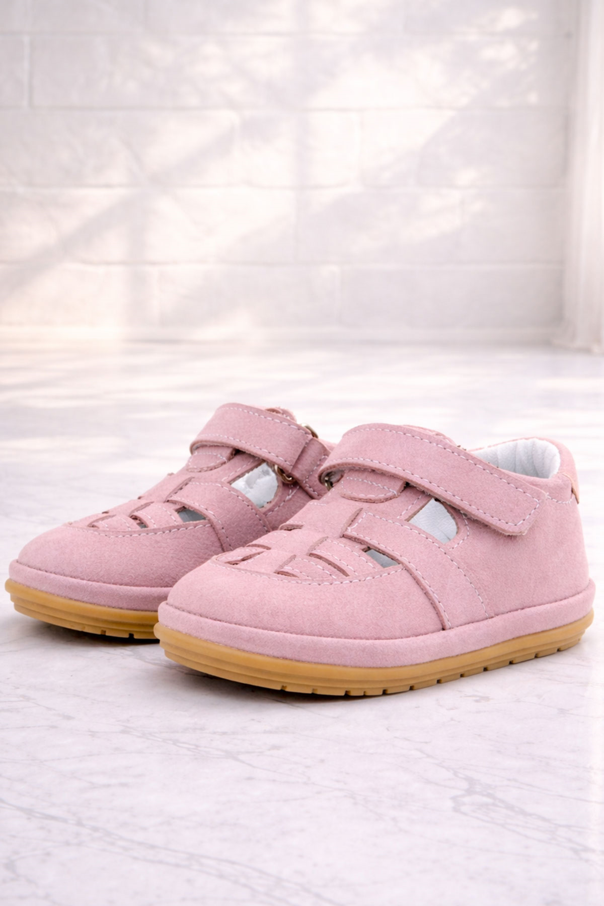 Rakerplus Muppet Hakiki Deri Pudra Cırtlı Anatomik Bebek Sandalet Ayakkabı