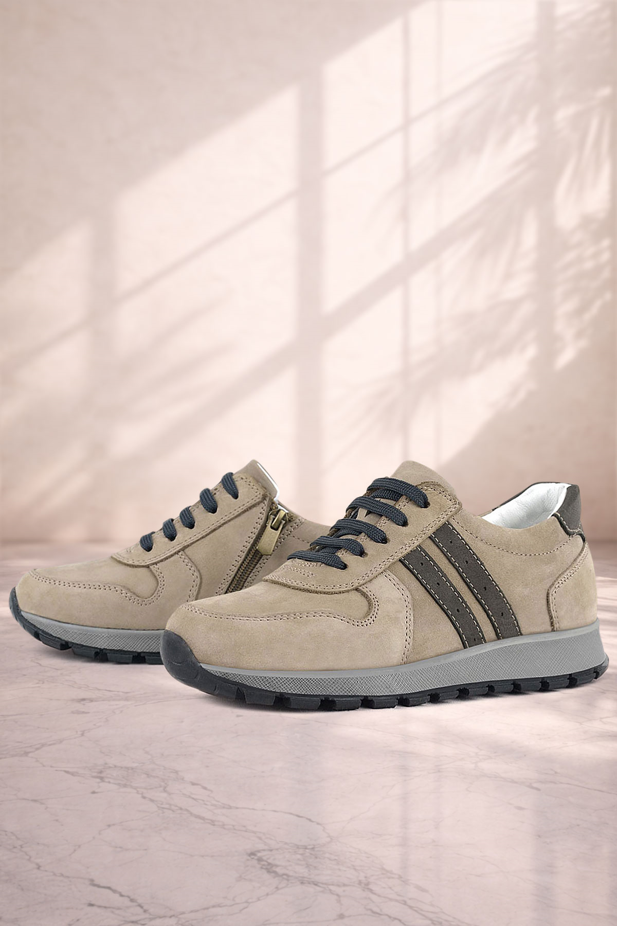 Rakerplus Deri Kum Rengi Fermuarlı Spor Ayakkabı Sneaker
