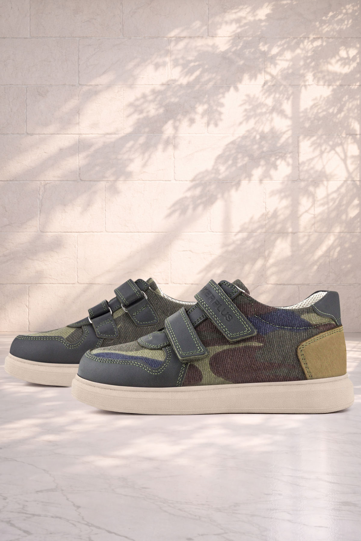 Rakerplus Hakiki Deri Haki Kamuflaj Desenli Cırtlı Hafif Tabanlı Erkek Çocuk Spor Ayakkabı