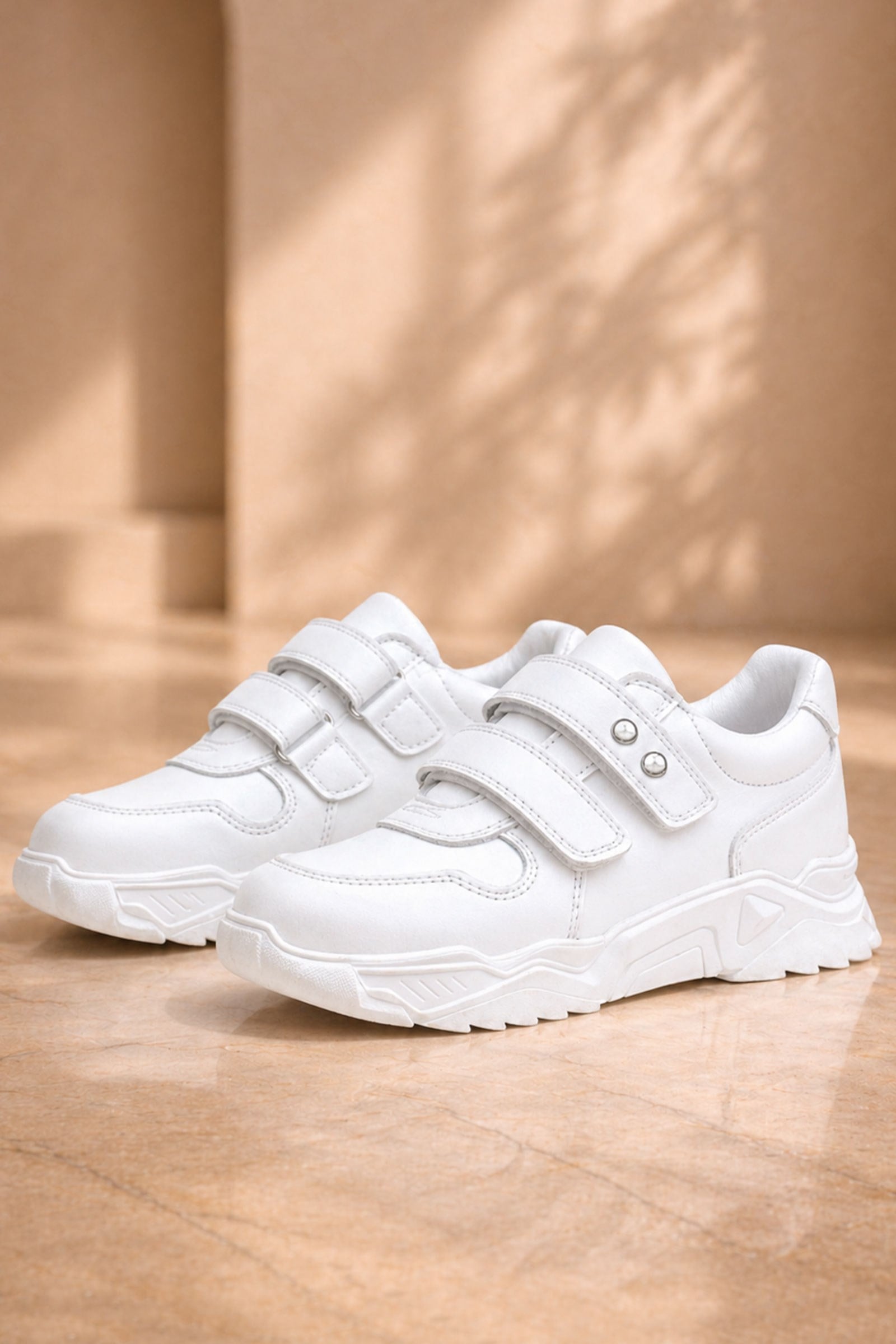 Rakerplus Hakiki Deri Beyaz Taşlı Kız Çocuk Sneakers Ayakkabı