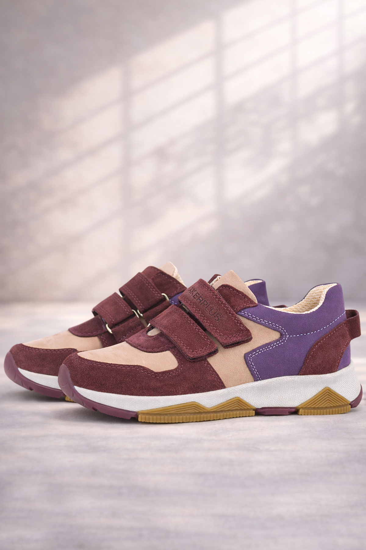 Rakerplus Hakiki Deri Bordo Pembe Kız Çocuk Cırtlı Sneakers Spor Ayakkabı