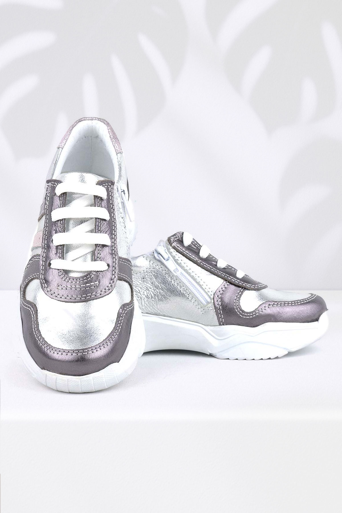 Rakerplus Hakiki Deri Platin Pembe Kalın Taban Kız Çocuk Sneakers Ayakkabı