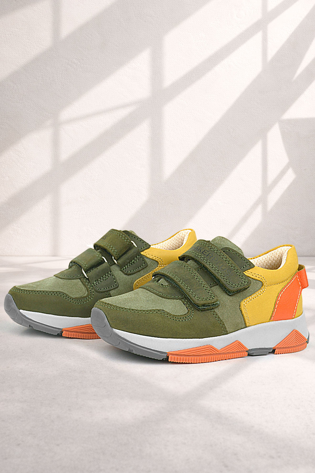 Rakerplus Hakiki Deri Haki Turuncu Sarı Çocuk Sneakers Spor Ayakkabı