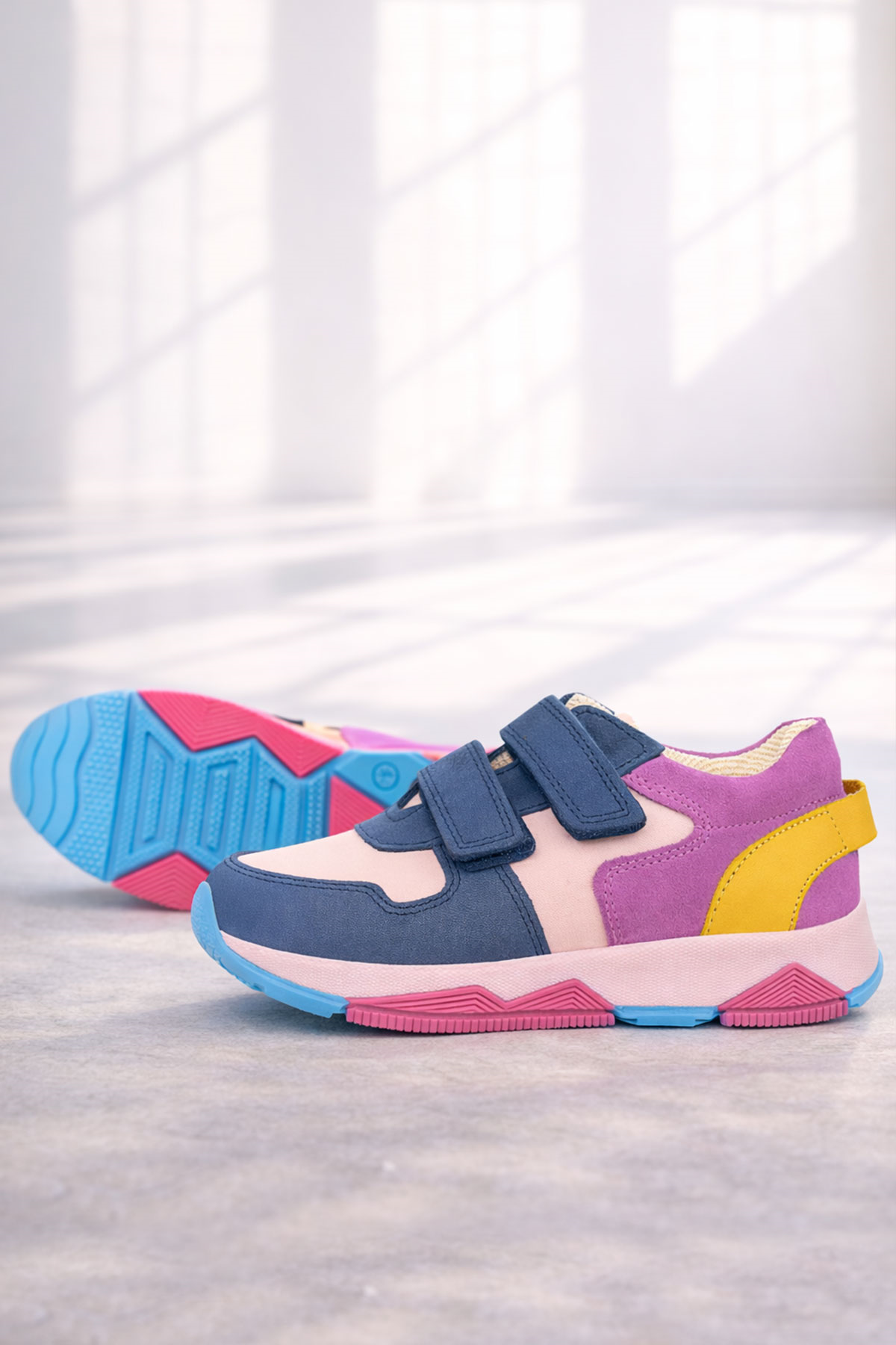 Rakerplus Hakiki Deri Lacivert Pembe Çocuk Sneakers Spor Ayakkabı