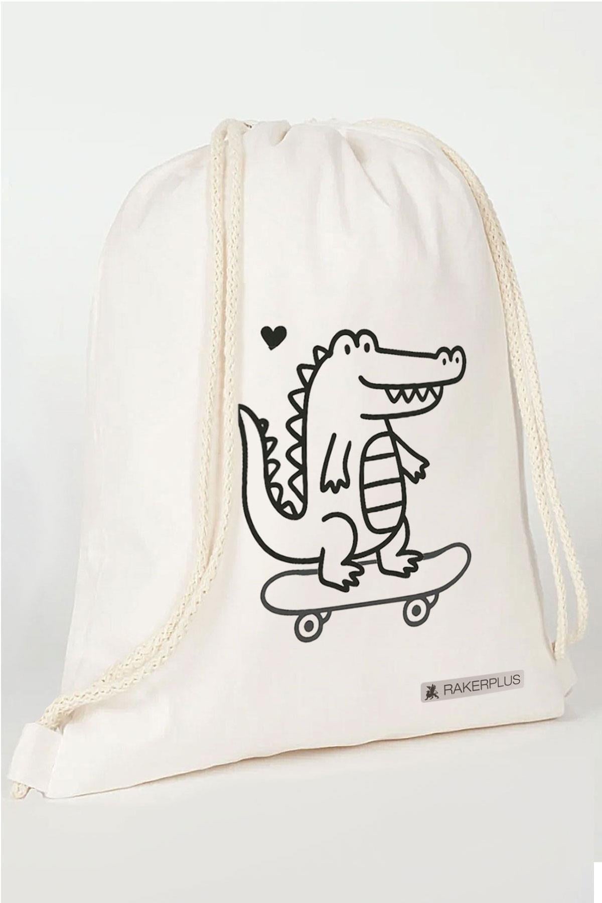 Rakerplus Tbons Özel Tasarım 35x40 cm Unisex Ham Bez Büzgülü Sırt Ayakkabı Çantası