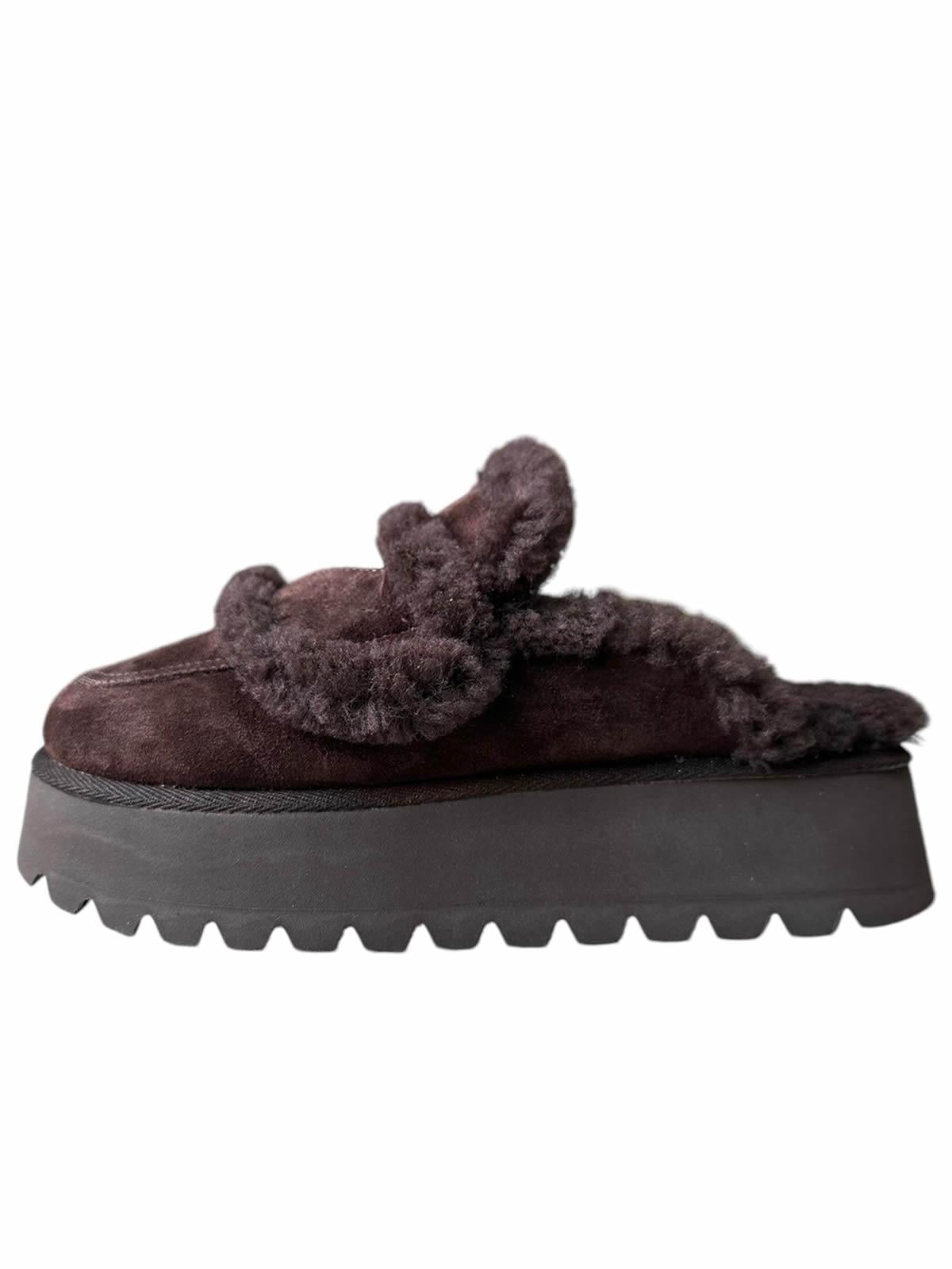 PERSONALIZED LOULOU DARK BROWN SHEARLING MULE XL 