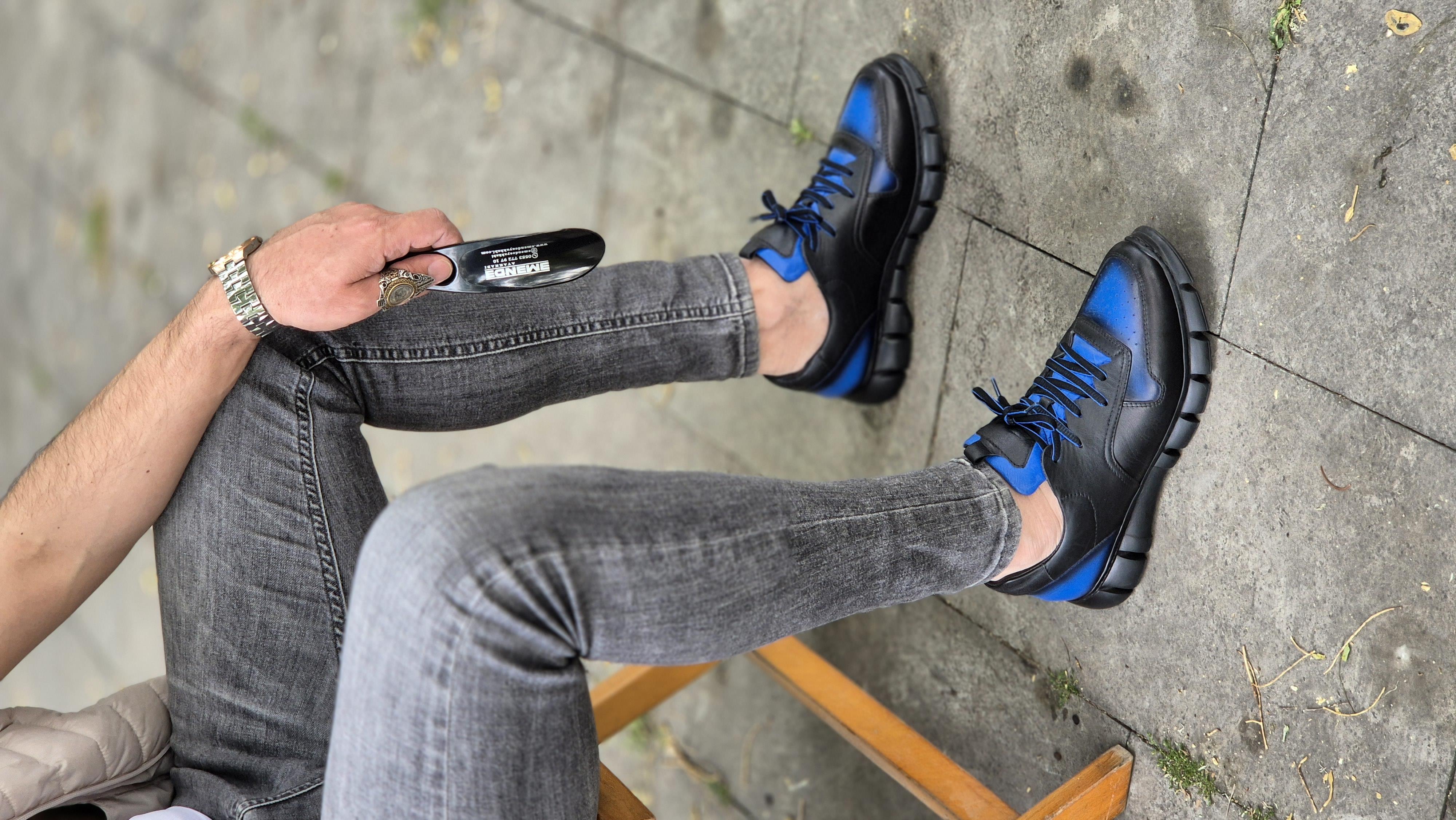  Hnt  00812 Siyah Siyah Faylon Taban İçi Dışı Hakiki Deri Erkek Sneakers