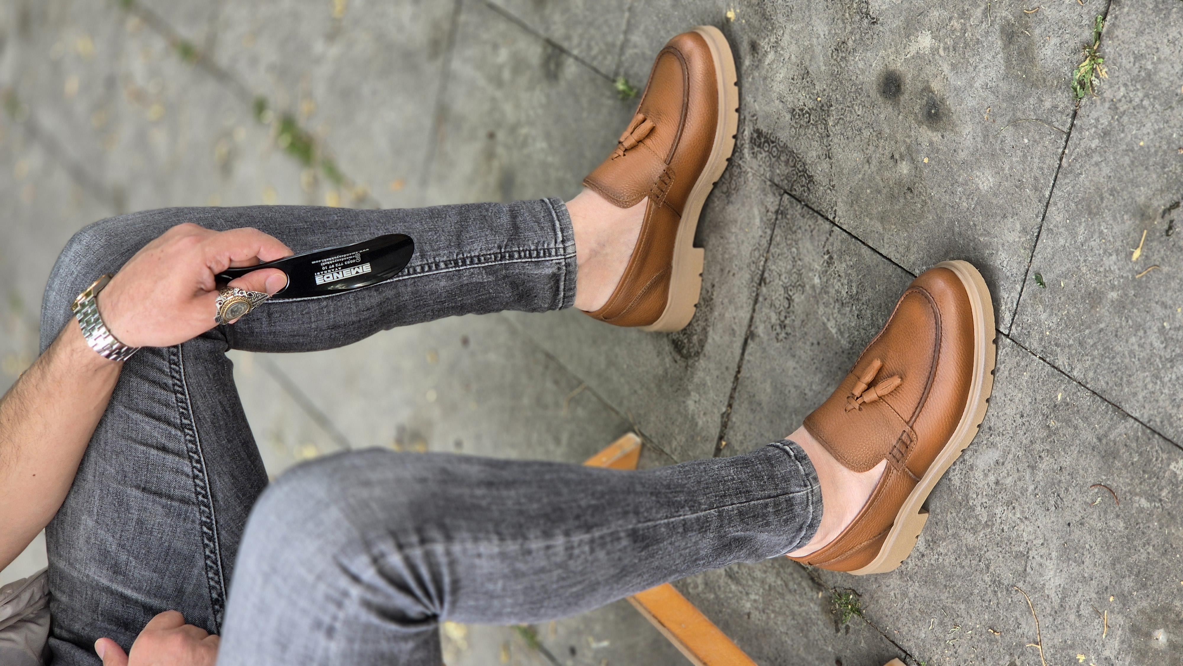 Hnt 052 Taba    Loafer  İçi Dışı Hakiki Deri Klasik   Erkek Ayakkabısı