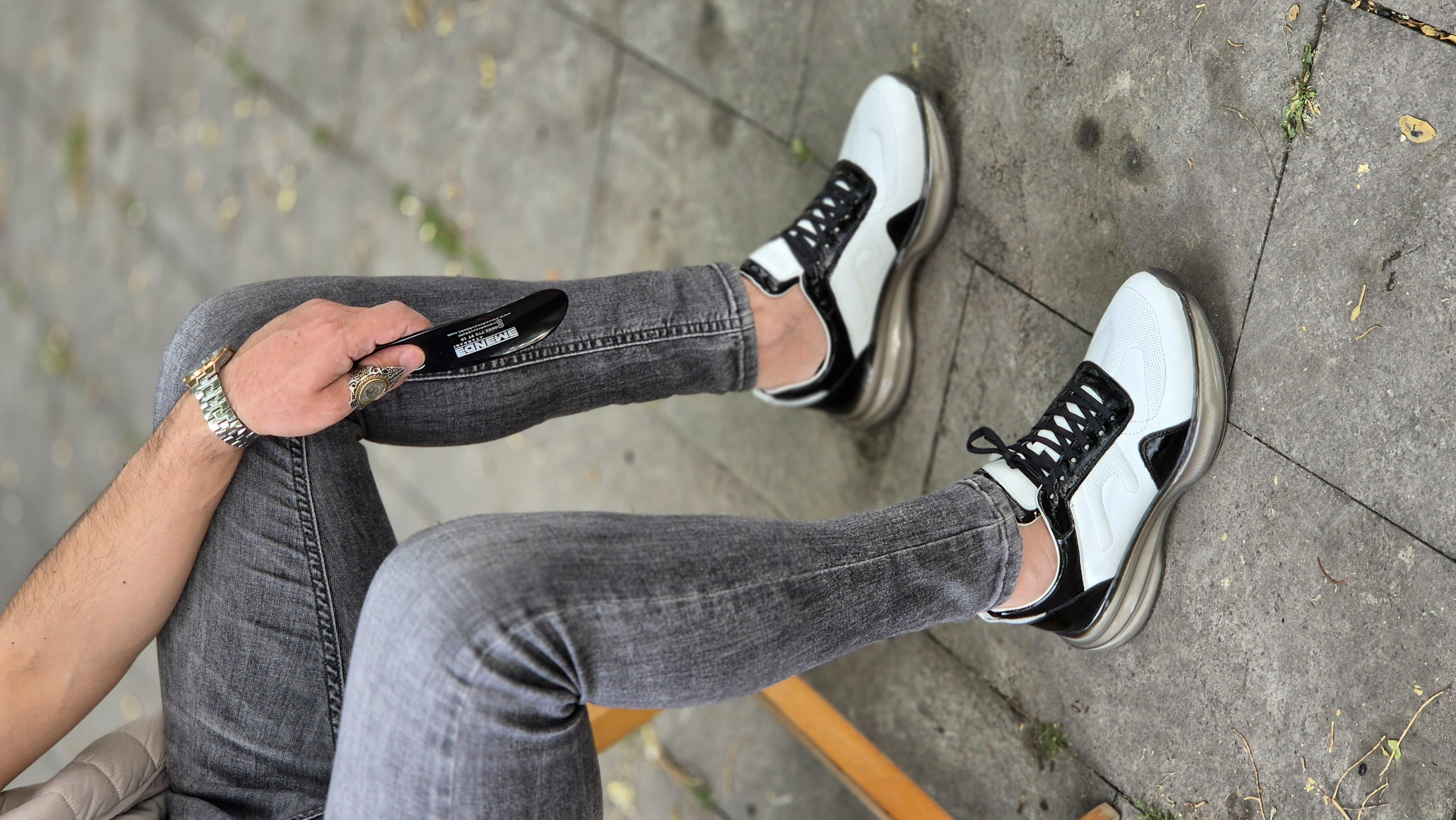 Hnt 4040  İthal Taban  Balon  Beyaz Deri  Erkek  Sneakers Ayakkabısı